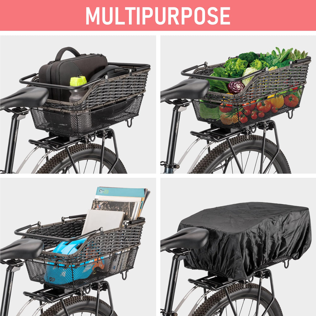 CXWXC Quick-Release Rear Bike Basket with Cover and Net