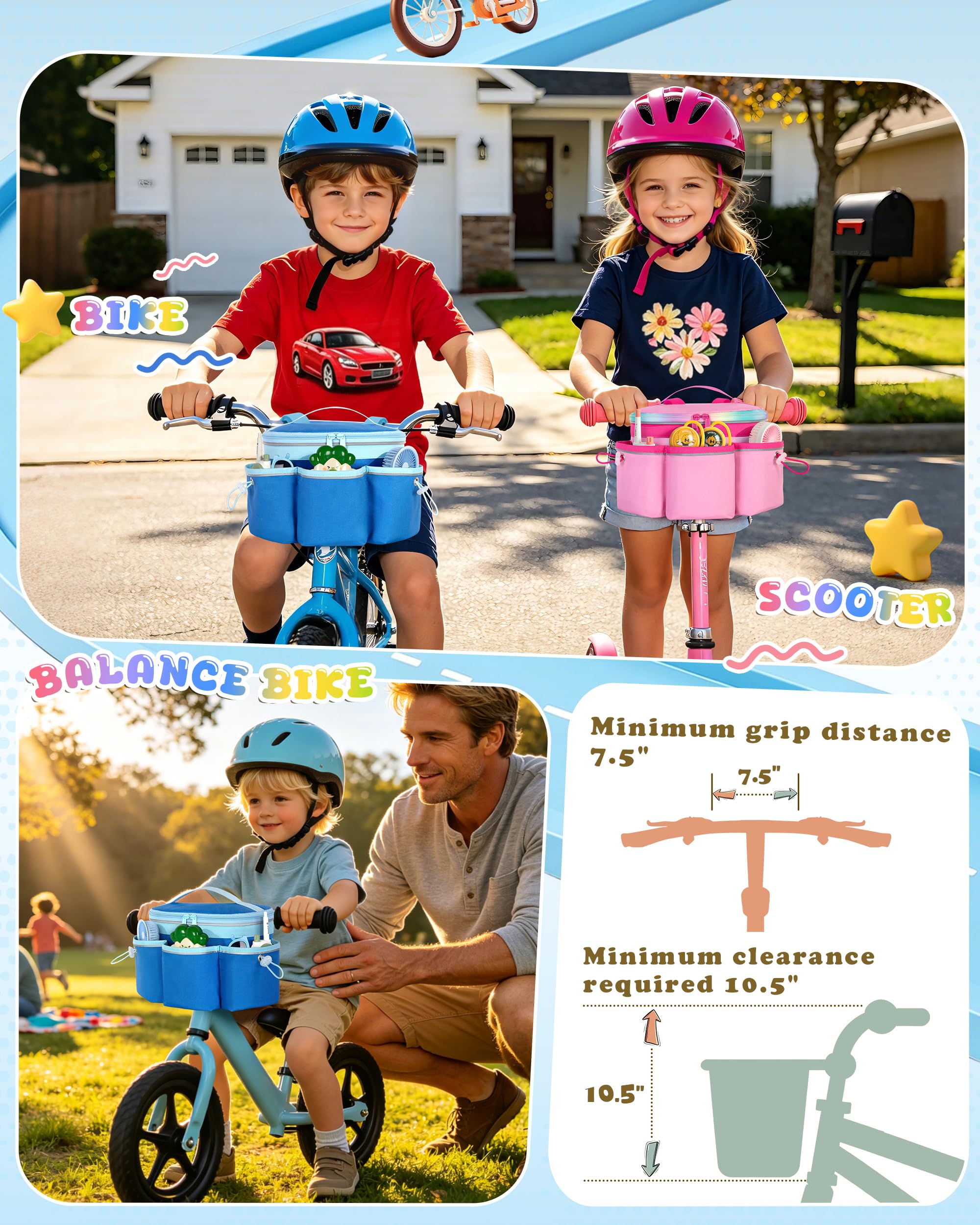 Marscamd Kids Bike Basket with Pockets and Reflective Straps