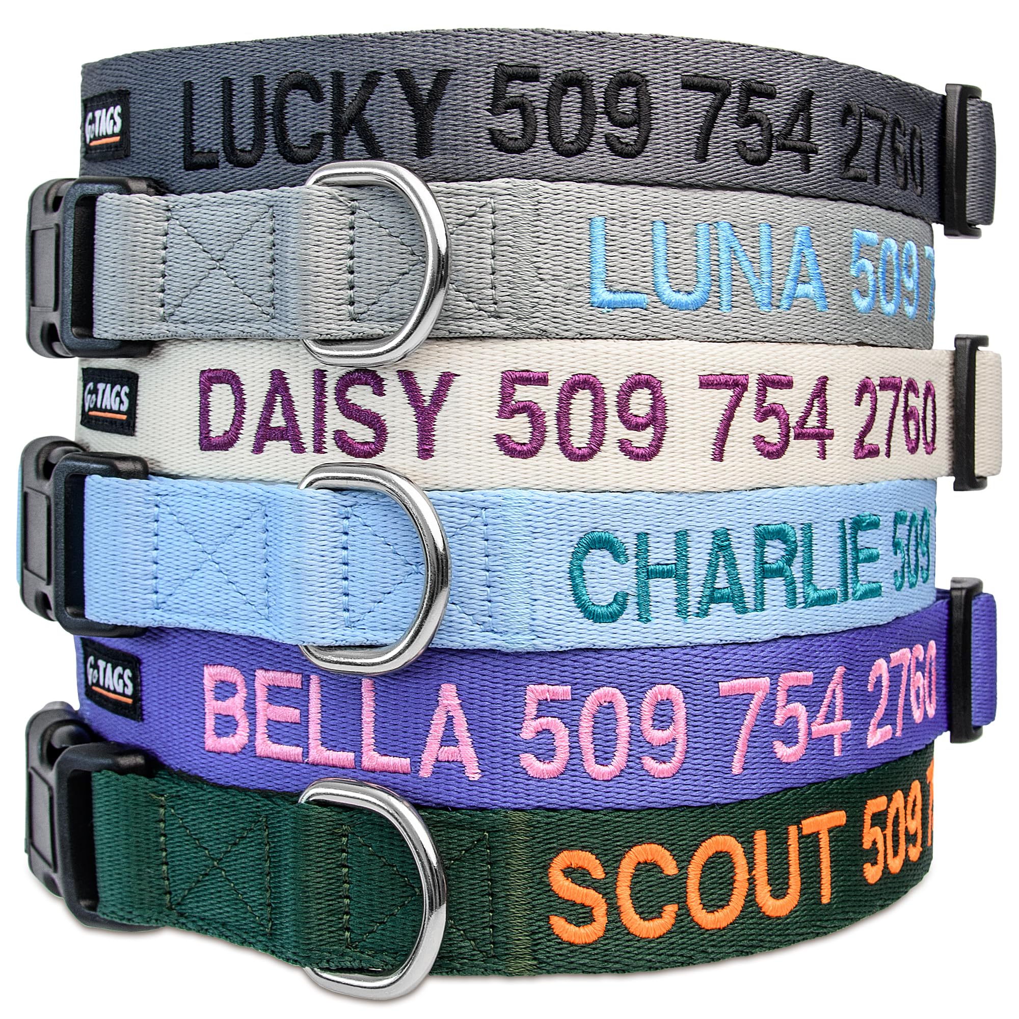 GoTags Personalized Embroidered Dog Collar with Phone Number